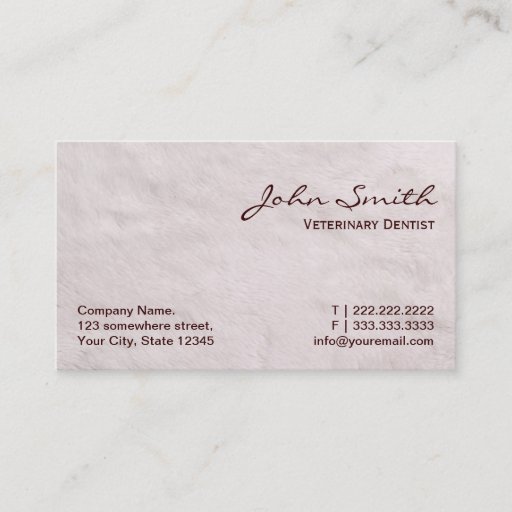 Customizable White Fur Veterinary Dentist Business Card