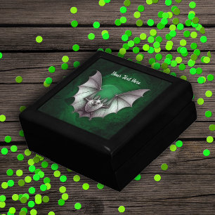 White Furry Bat Spooky Green Glowing Cave Black Gift Box