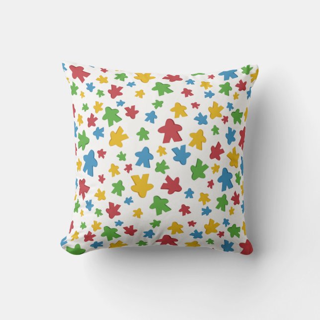 White Gamer Meeple Pattern Throw Pillow (Front)