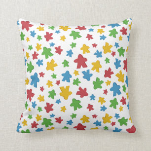 White Gamer Meeple Pattern Throw Pillow