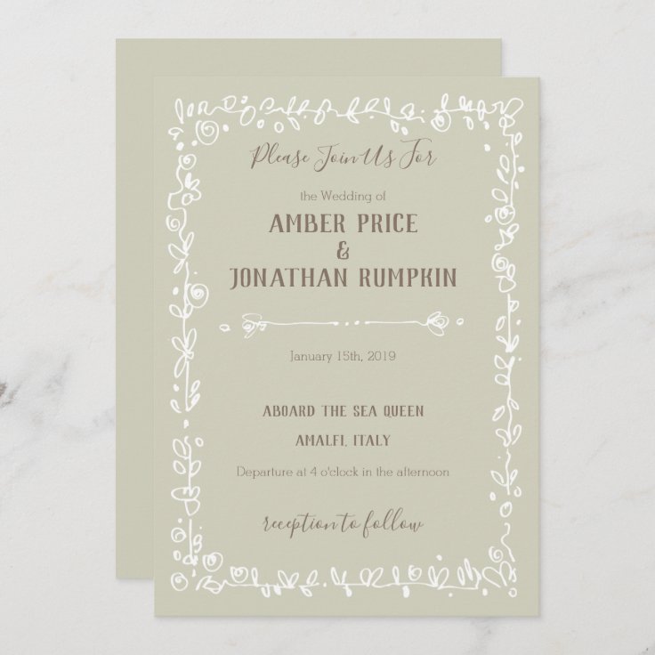 White Garden Border Rustic Wedding Invitations | Zazzle