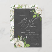 White Garden Floral Watercolor Black Bridal Shower Invitation (Front/Back)