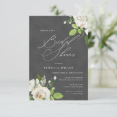 White Garden Floral Watercolor Black Bridal Shower Invitation (Standing Front)