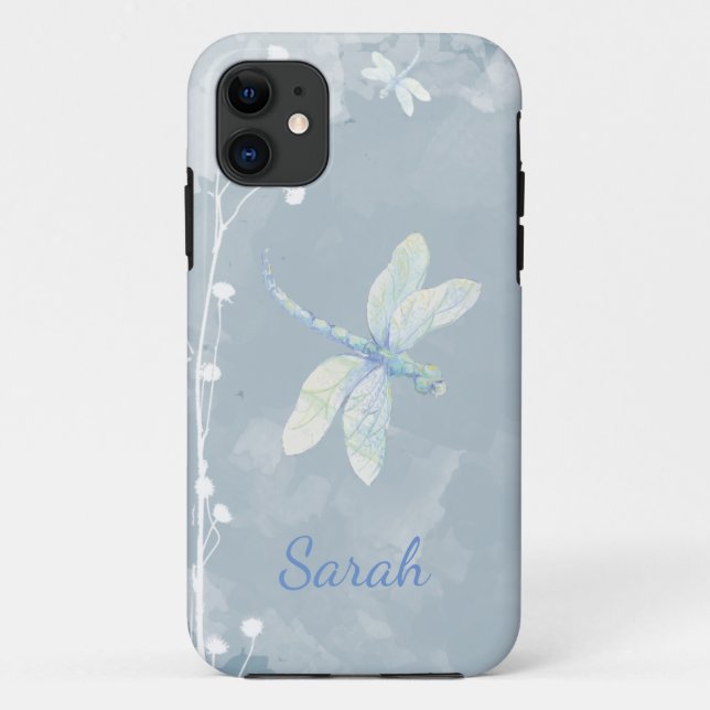White Garden Flower Dragonfly Custom Name Case-Mate iPhone Case (Back)