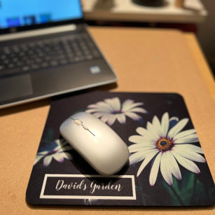 White Garden Flowers Adorable Live Love Laugh Mouse Pad