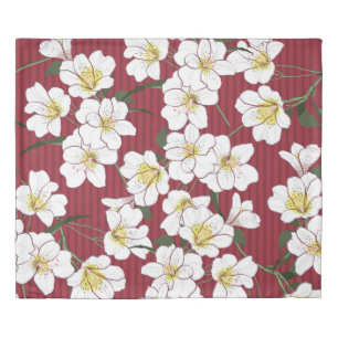 White Garden Flowers: Vintage Stripe Duvet Cover
