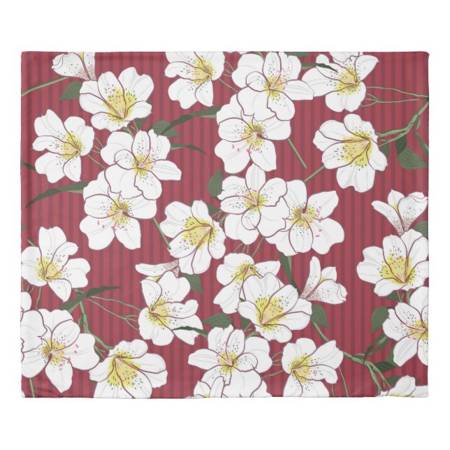 White Garden Flowers: Vintage Stripe Duvet Cover (Front)