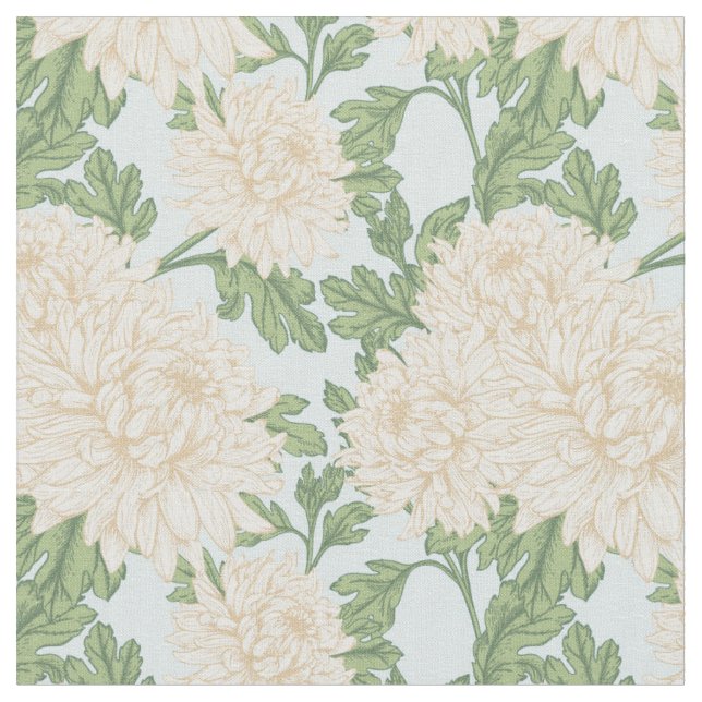 White Garden Mum Flower Pattern Fabric (Close Up)