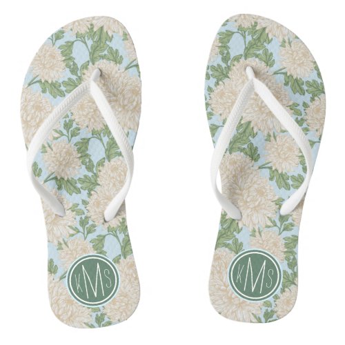 White Garden Mum Flower Pattern Flip Flops