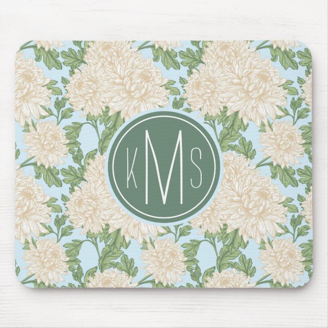 White Garden Mum Flower Pattern Mouse Pad (Front)