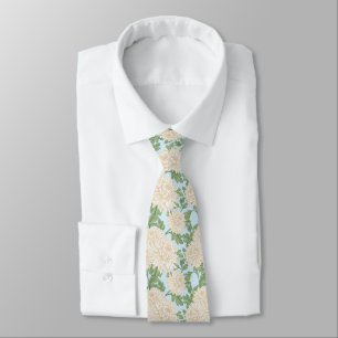 White Garden Mum Flower Pattern Neck Tie
