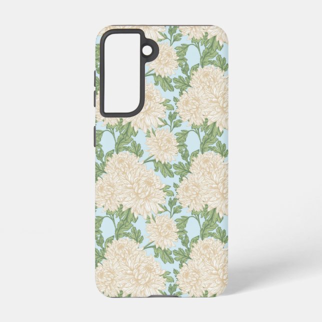 White Garden Mum Flower Pattern Samsung Galaxy Case (Back)