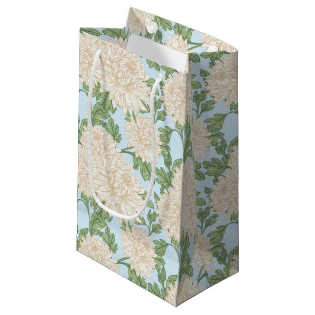 White Garden Mum Flower Pattern Small Gift Bag (Front Angled)