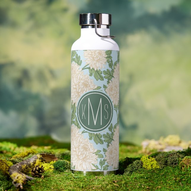 White Garden Mum Flower Pattern Water Bottle (Outdoor)