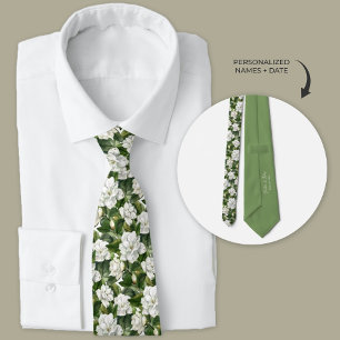 White Gardenia Floral Personalized Neck Tie
