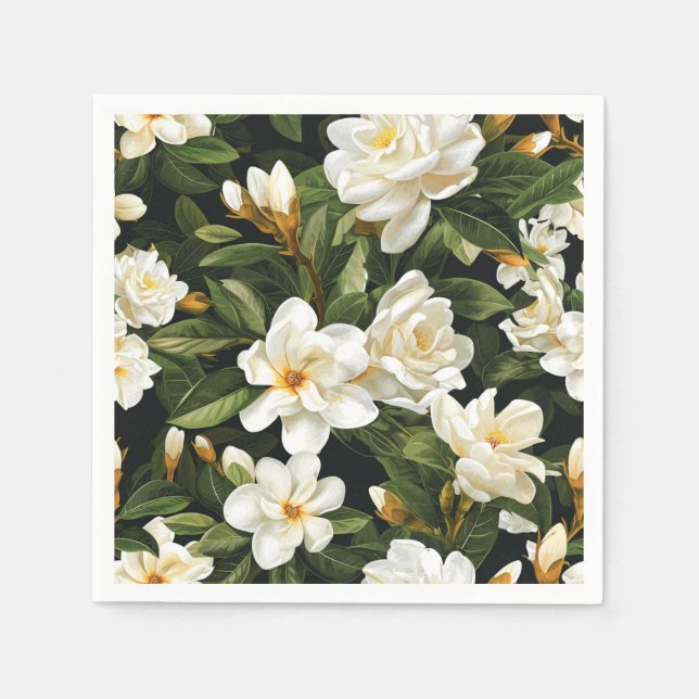 White Gardenia Flower Napkins (Front)