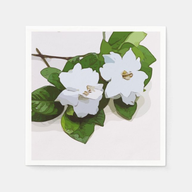 White Gardenia Flower Napkins (Front)