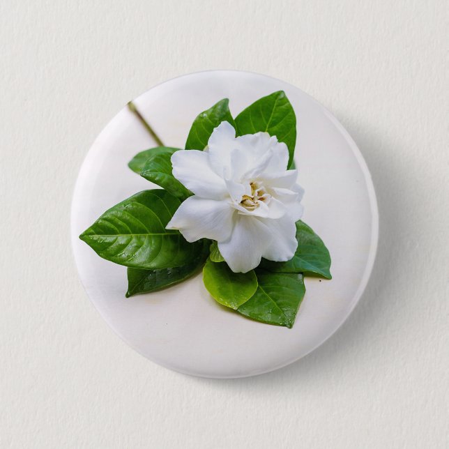 White Gardenia Flowers Button (Front)