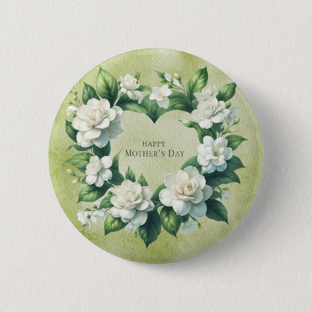 White Gardenia Flowers for Mother's Day Button (Front)
