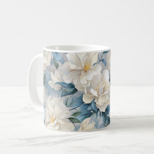 White Gardenia Flowers Pattern Coffee Mug