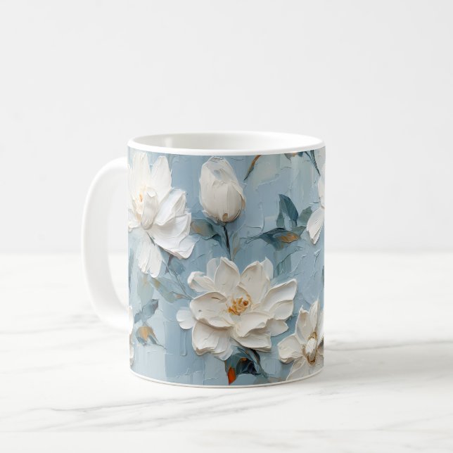 White Gardenia Flowers Pattern Coffee Mug (Front Left)