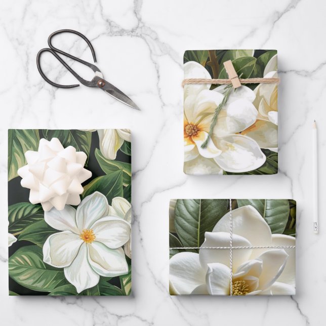 White gardenia flowers  wrapping paper sheets (Front)