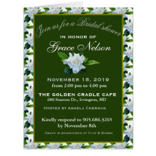 White Gardenia Green Foliage Bridal Shower Cards