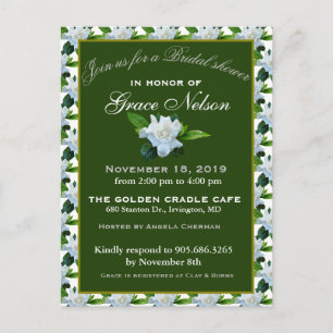 White Gardenia Green Foliage Bridal Shower Postcard