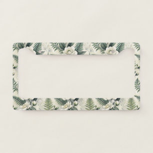 White Gardenia Sage Fern Woodland Floral License Plate Frame