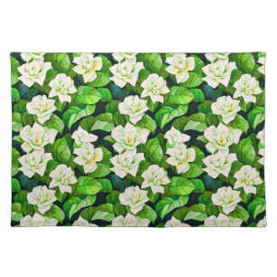 White Gardenias and Jade Green Leaves Cloth Placemat