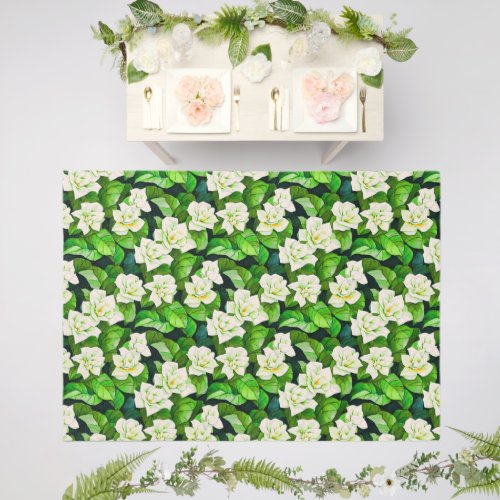 White Gardenias and Jade Green Leaves Outdoor Rug