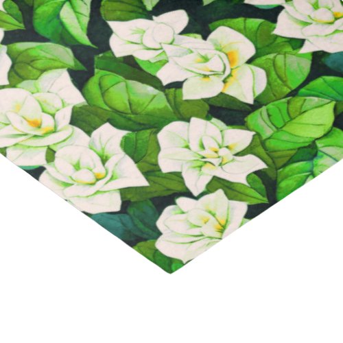 White Gardenias and Jade Green Leaves Tissue Paper