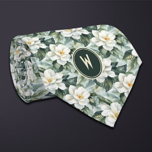 White Gardenias Floral  Neck Tie