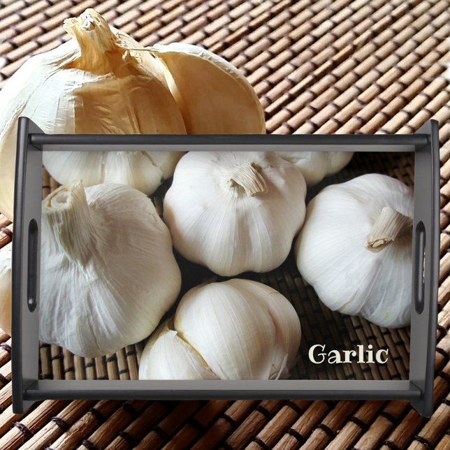 White Garlic Cloves on Black Culinary Serving Tray (Creator Uploaded)
