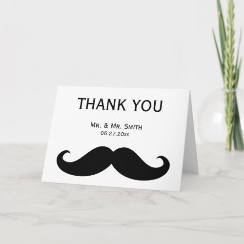 White Gay Wedding Thank You Cards With Moustache