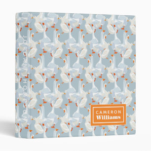 White Geese Pattern   Add Your Name 3 Ring Binder