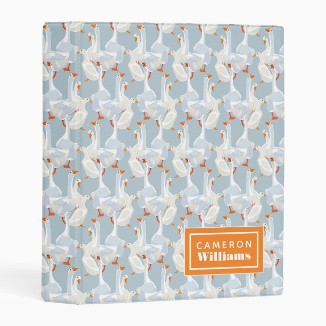 White Geese Pattern | Add Your Name Mini Binder (Front/Spine)