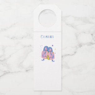 White Gemini, zodiac, star sign print Bottle Hanger Tag