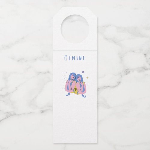 White Gemini, zodiac, star sign print Bottle Hanger Tag