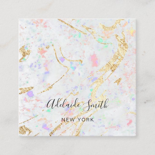 white gemstone texture background square business card (Front)