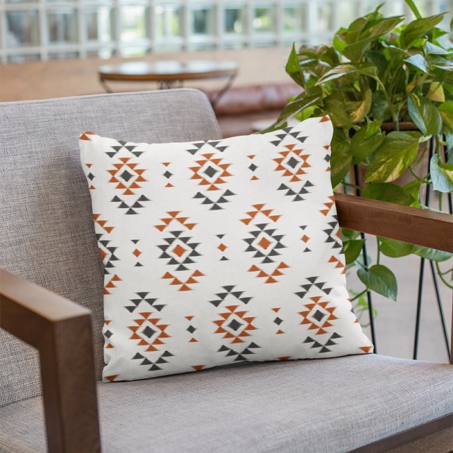 White Geometric Ethnic Pattern Native Indian Style Throw Pillow (Creator Uploaded)
