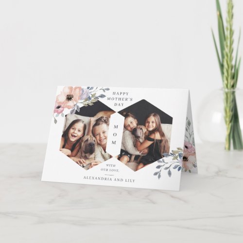 White Geometric Floral  Photo Mothers Day Card