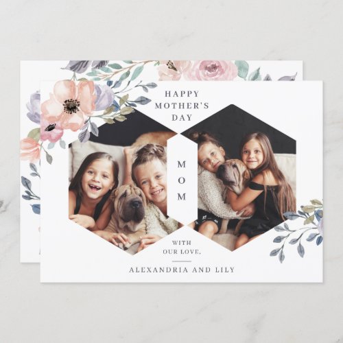 White Geometric Floral  Photo Mothers Day Invitation