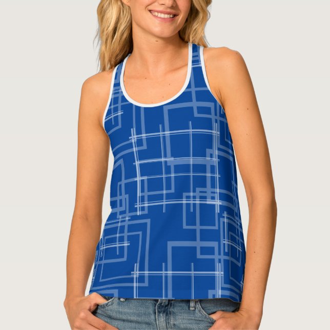 White Geometric Intersected Random Squares Tank Top (Front)