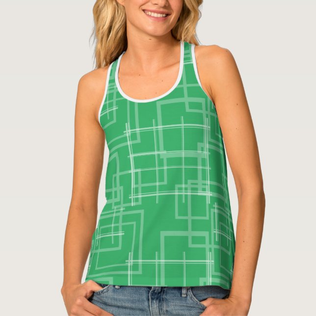 White Geometric Intersected Random Squares Tank Top (Front)