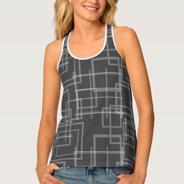 White Geometric Intersected Random Squares Tank Top (Front)