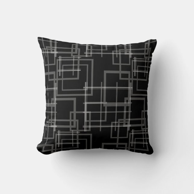 White Geometric Intersected Random Squares Throw Pillow (Front)