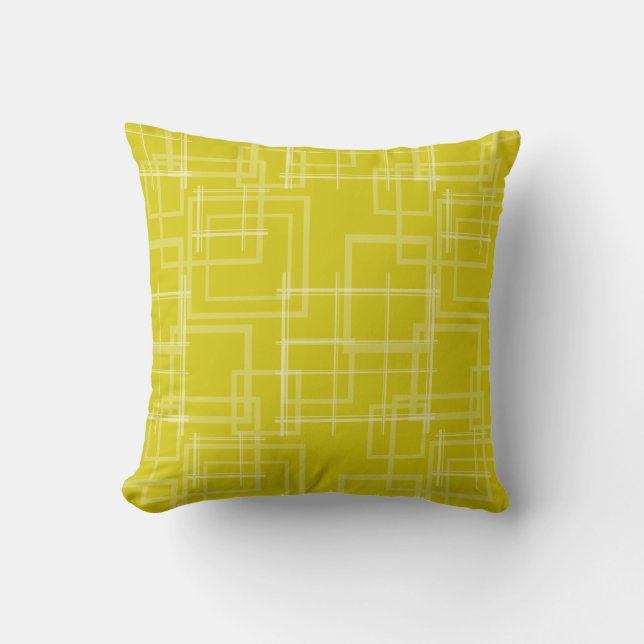 White Geometric Intersected Random Squares Throw Pillow (Front)