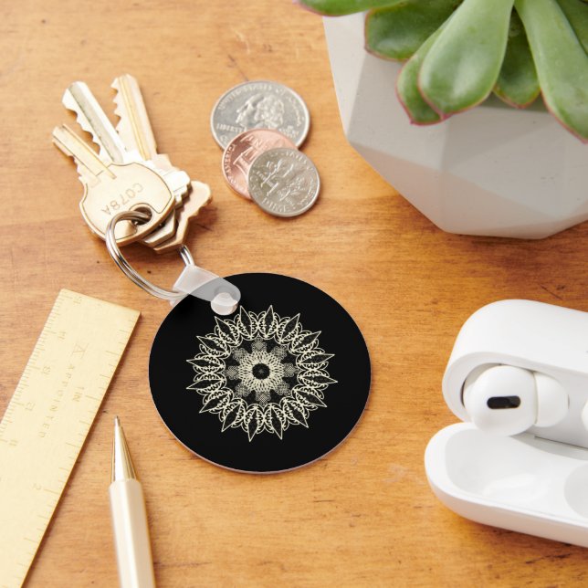 White geometric lace Mandala Keychain (Desk)