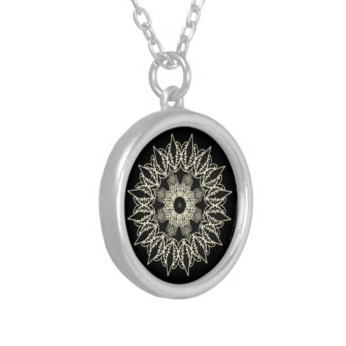 White geometric lace Mandala Silver Plated Necklace